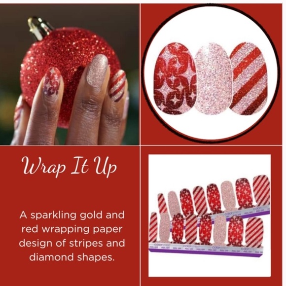 🎉3/$25 Wrap It Up, a sparkling gold & red wrapping paper stripes & diamond nails - Picture 5 of 7
